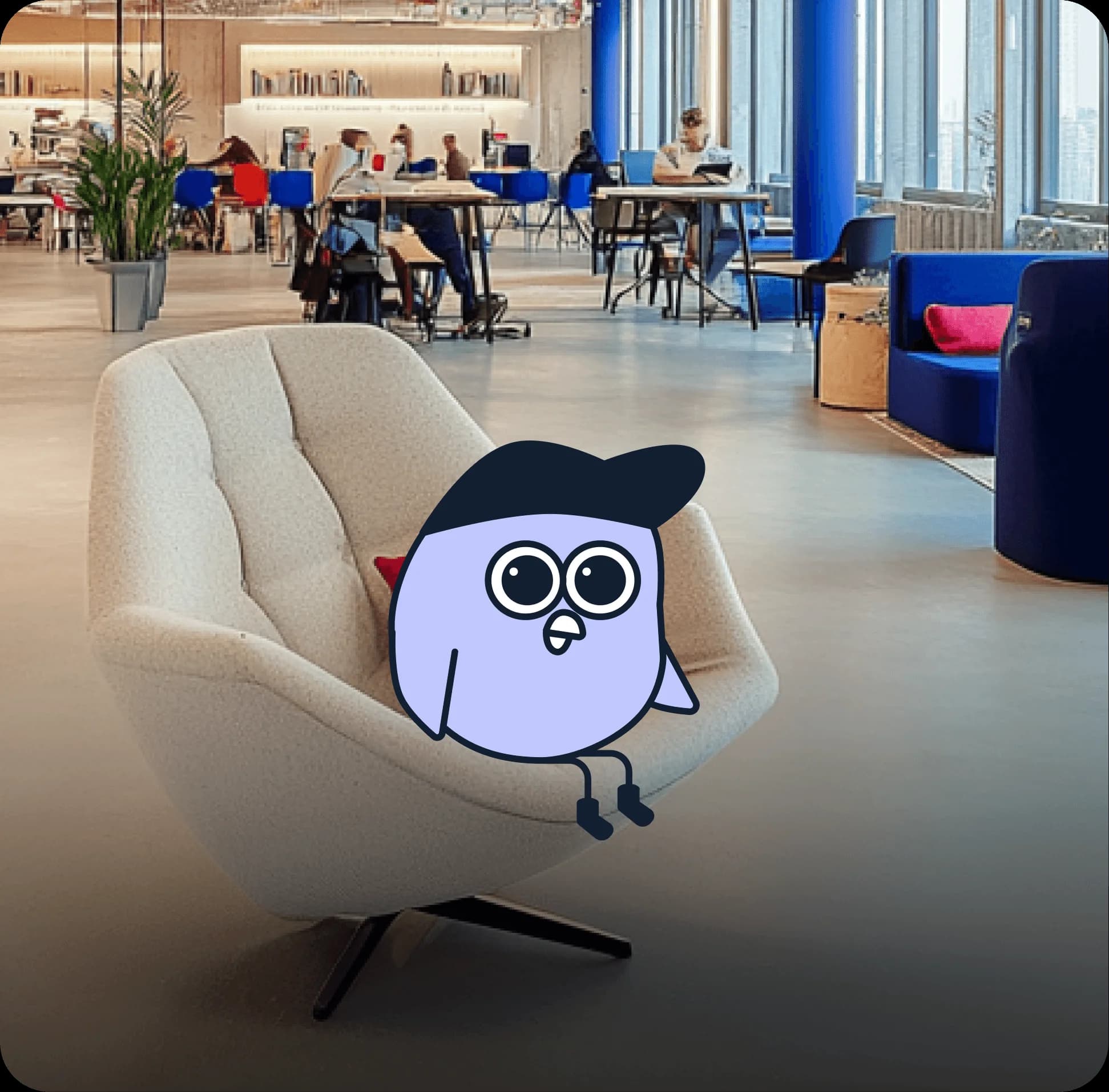 Coo, Cooper’s brand character, in the office